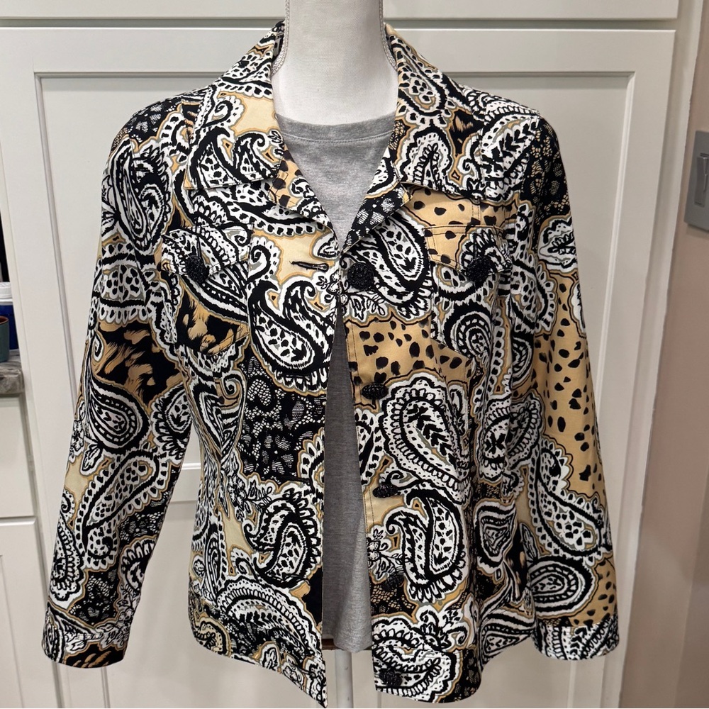 Petite XL Just B Black & Gold Jacket 97% Cotton 3% Spandex